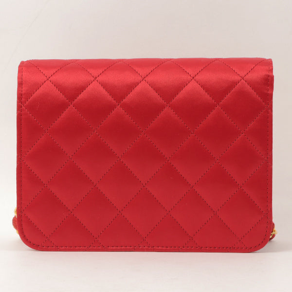 Chanel Around 1995 Made Silk Satin Straight Flap Cc Mark Plate Chain Bag Red