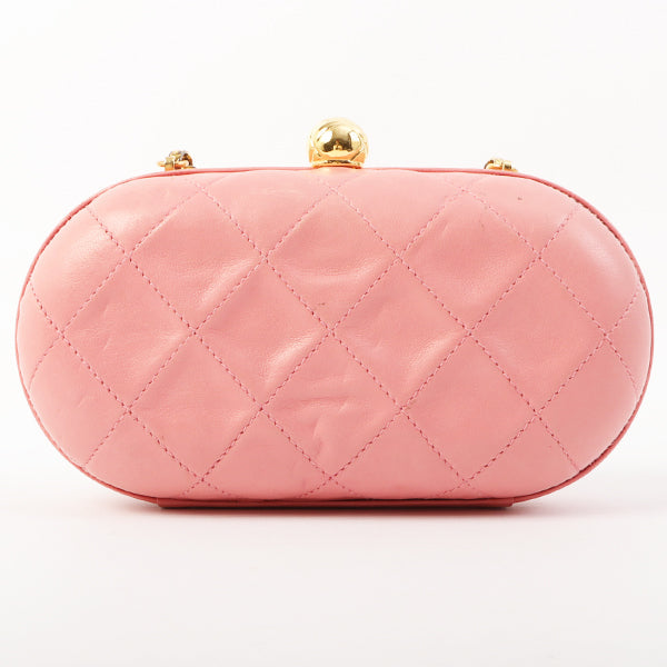 Chanel Around 1992 Made Cc Mark Stitch Metal Clasp Mini Chain Shoulder Bag Pink