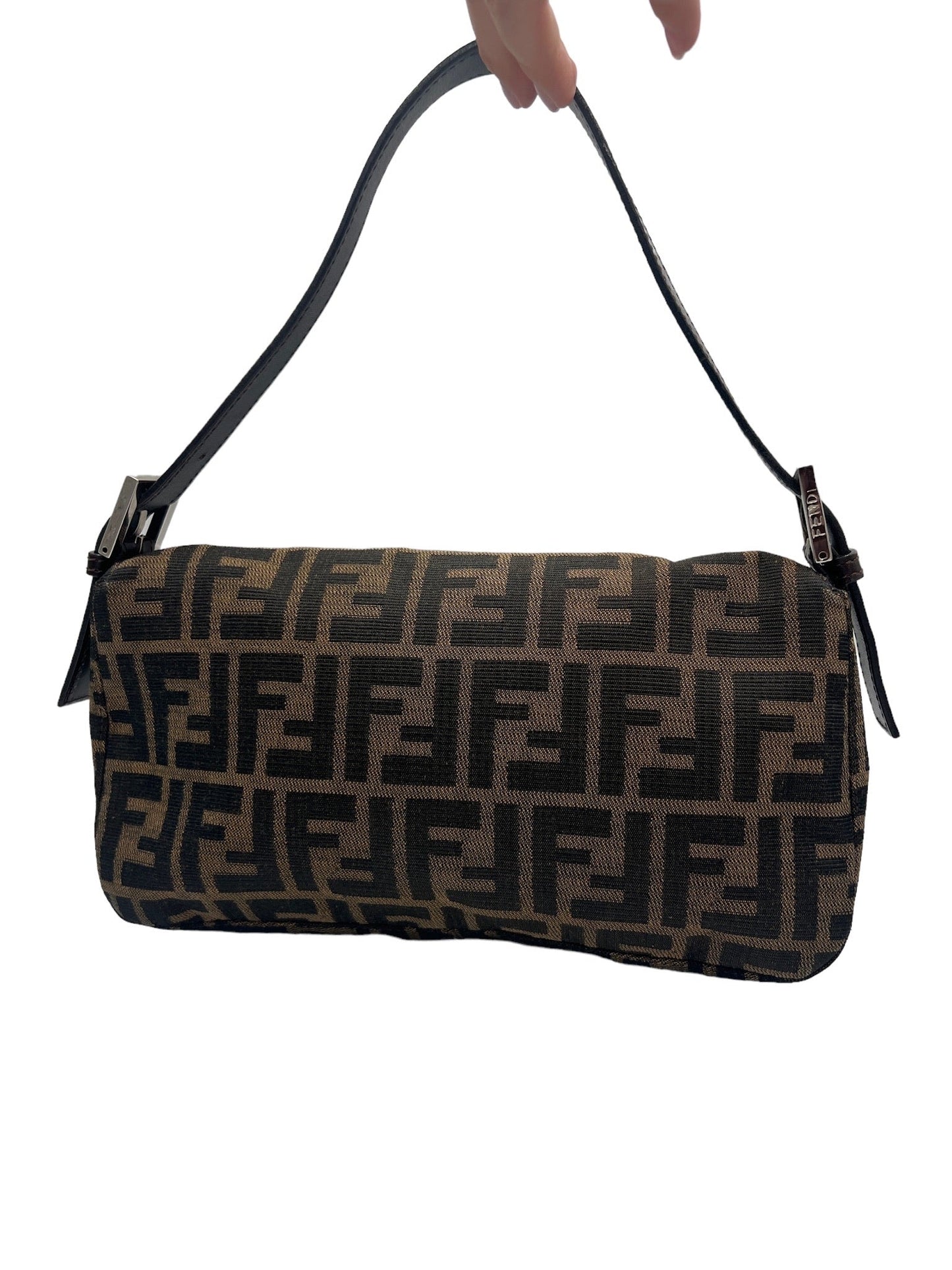 FENDI - Brown Jacquard Baguette Handbag