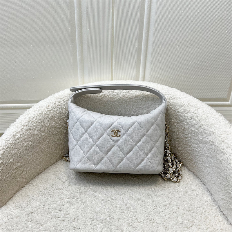 Chanel 25C Quilted Hobo Clutch on Chain in Light Grey Caviar and LGHW