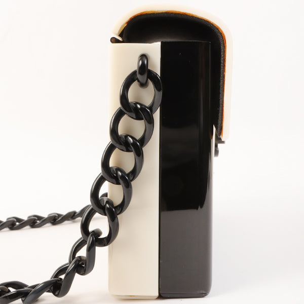 Chanel Around 2001 Made Plastic Bicolor Chain Shoulder Bag Ivory/ Black