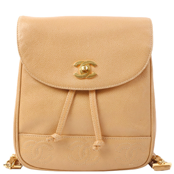 Chanel Around 1995 Made Caviar Skin Turn-Lock Backpack Beige