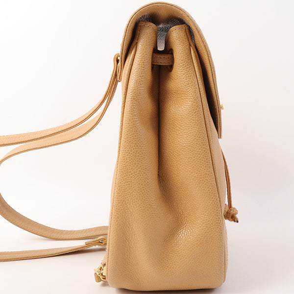 Chanel Around 1995 Made Caviar Skin Turn-Lock Backpack Beige