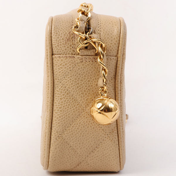 Chanel Around 1995 Made Caviar Skin Cc Mark Stitch Chain Shoulder Bag Beige