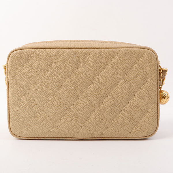 Chanel Around 1995 Made Caviar Skin Cc Mark Stitch Chain Shoulder Bag Beige