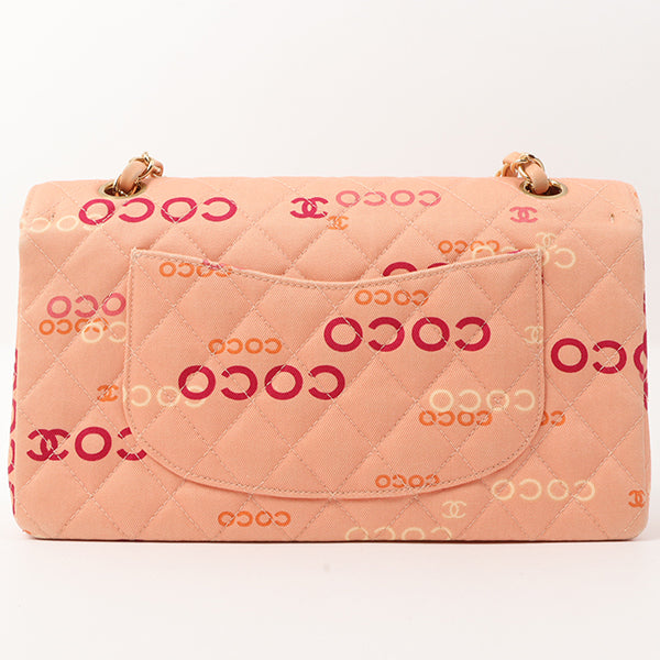 Chanel Around 2001 Made Cotton Logo Print Classic Flap Chain Bag 25Cm Coral Pink