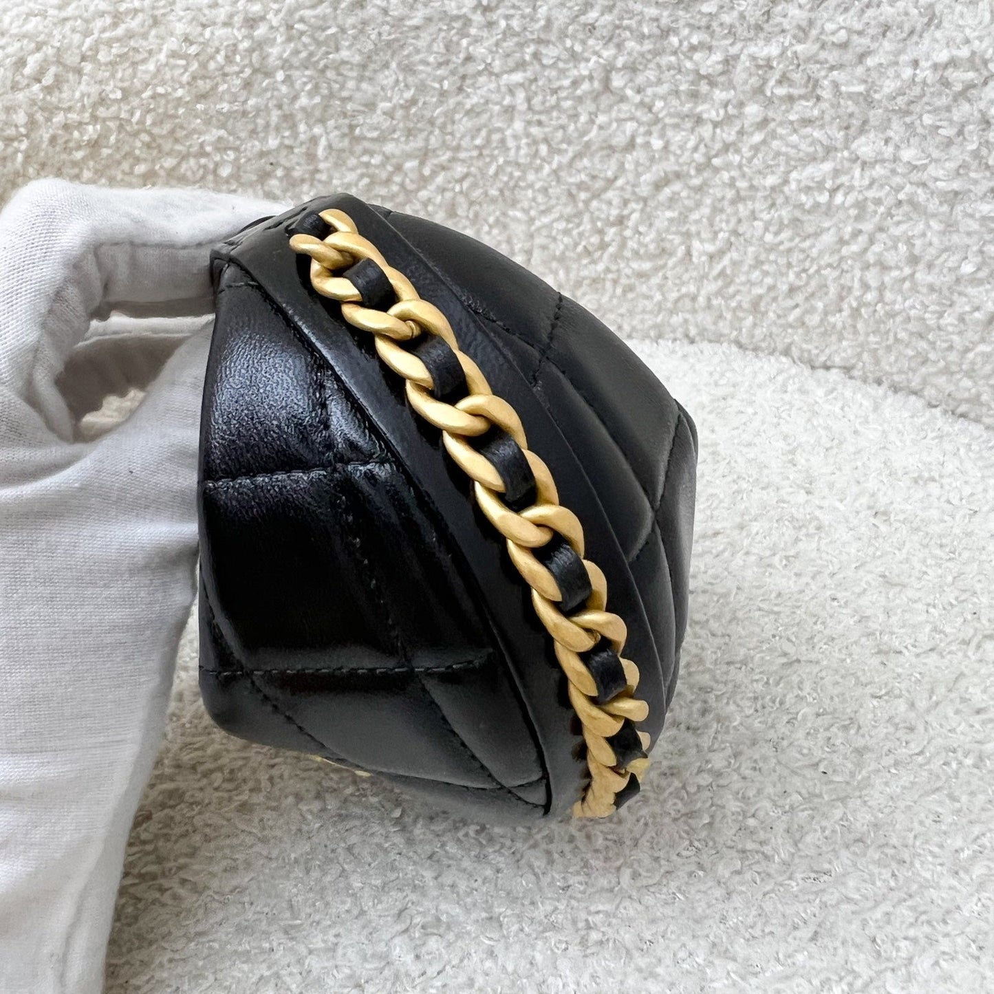 Chanel 25A Fortune Cookie Mini Pouch / Bag Charm in Black Shiny Crumpled Lambskin and AGHW