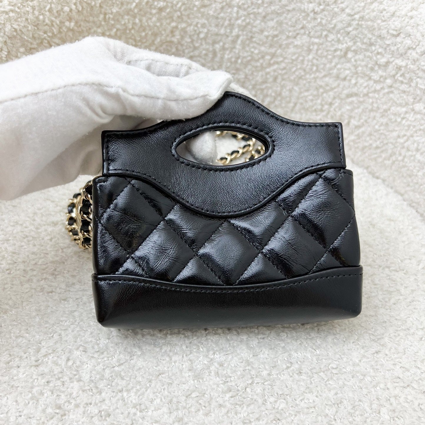 Chanel 31 Micro Shopping Bag in Black Shiny Calfskin and LGHW