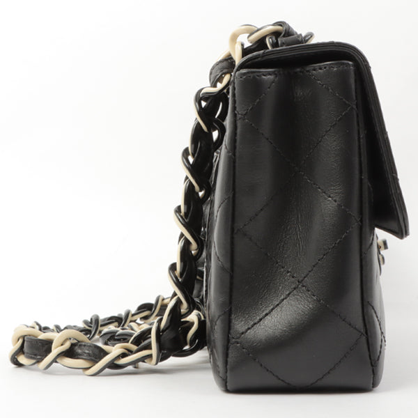 Chanel Around 2000 Made Turn-Lock Plate Plastic Chain Bag Black