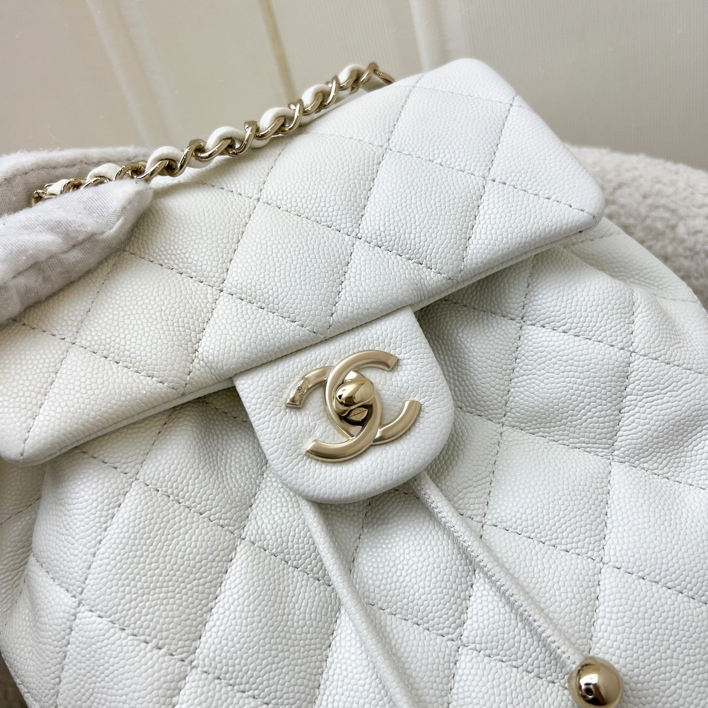 Chanel 24S Urban Spirit Backpack in White Caviar and LGHW (Model: AS4058)