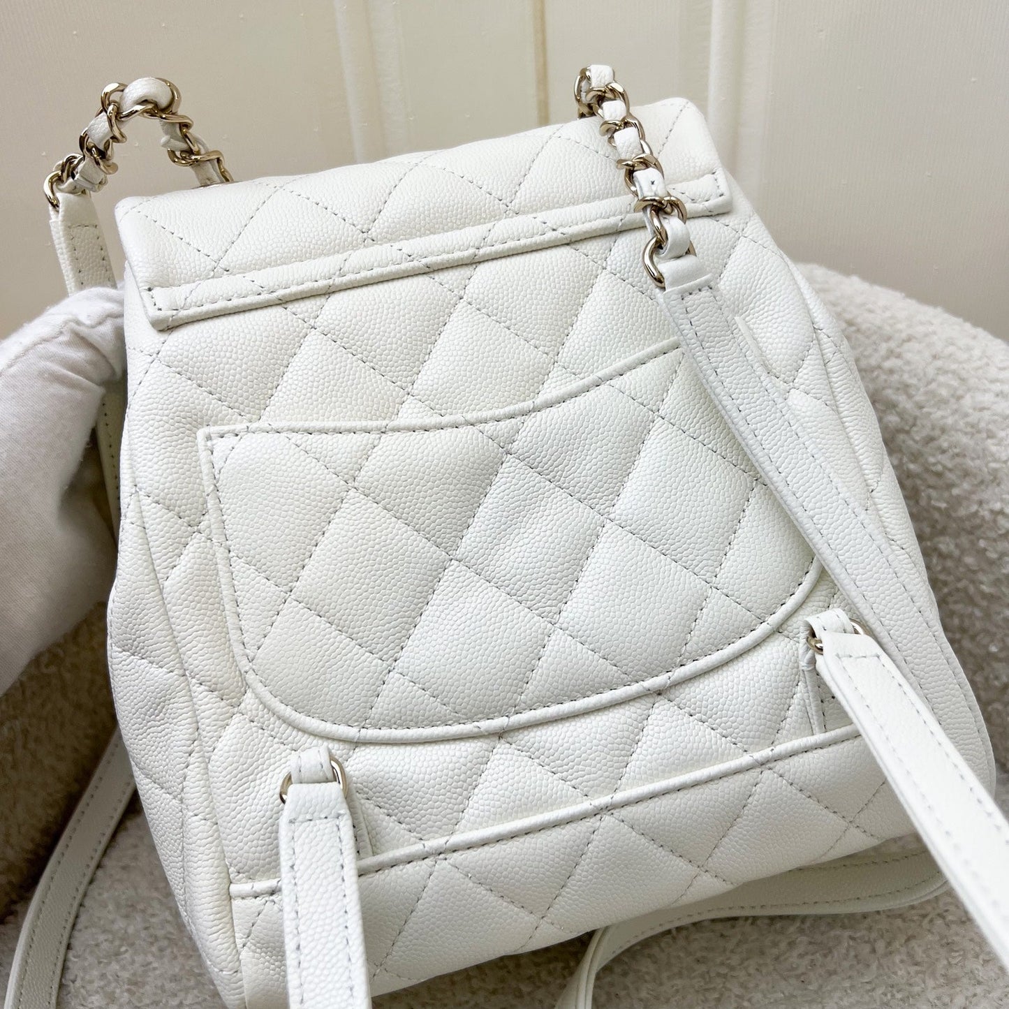 Chanel 24S Urban Spirit Backpack in White Caviar and LGHW (Model: AS4058)