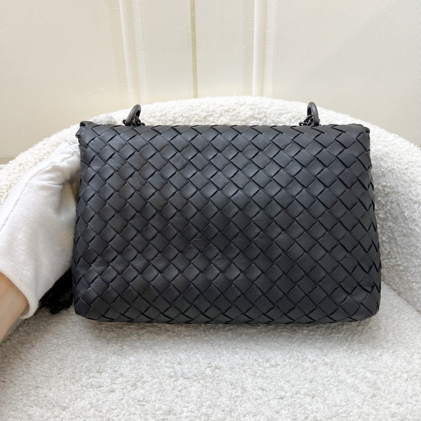 Bottega Veneta BV Baby Olimpia Handbag in Black Intrecciato Lambskin and SHW