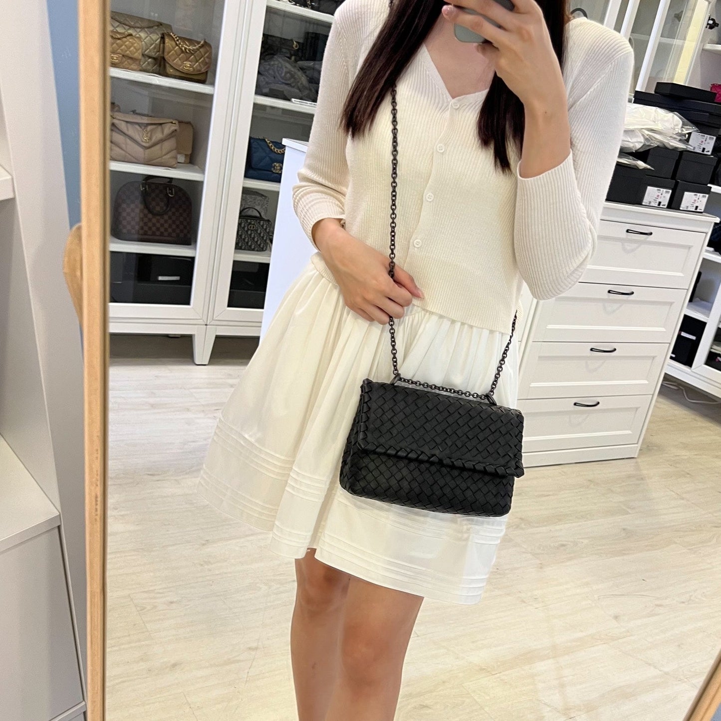 Bottega Veneta BV Baby Olimpia Handbag in Black Intrecciato Lambskin and SHW