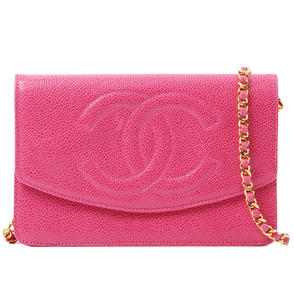 Chanel Around 1997 Made Caviar Skin Cc Mark Stitch Chain Wallet Fuchsia Pink