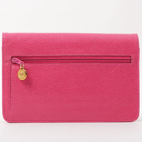 Chanel Around 1997 Made Caviar Skin Cc Mark Stitch Chain Wallet Fuchsia Pink