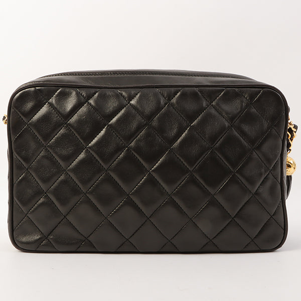 Chanel Around 1992 Made Diamond Cc Mark Stitch Fringe Chain Bag Black