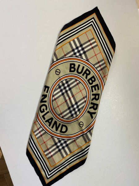 Burberry Beige Burberry Logo Print Small Silk Scarf