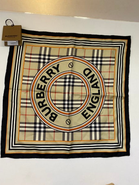 Burberry Beige Burberry Logo Print Small Silk Scarf