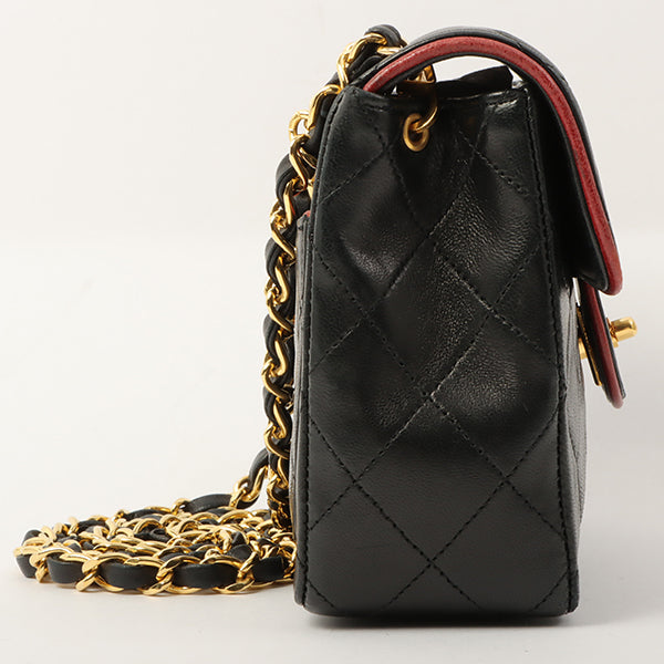 Chanel Around 1990 Made Bicolor Classic Flap Chain Bag Mini Black/Bordeaux