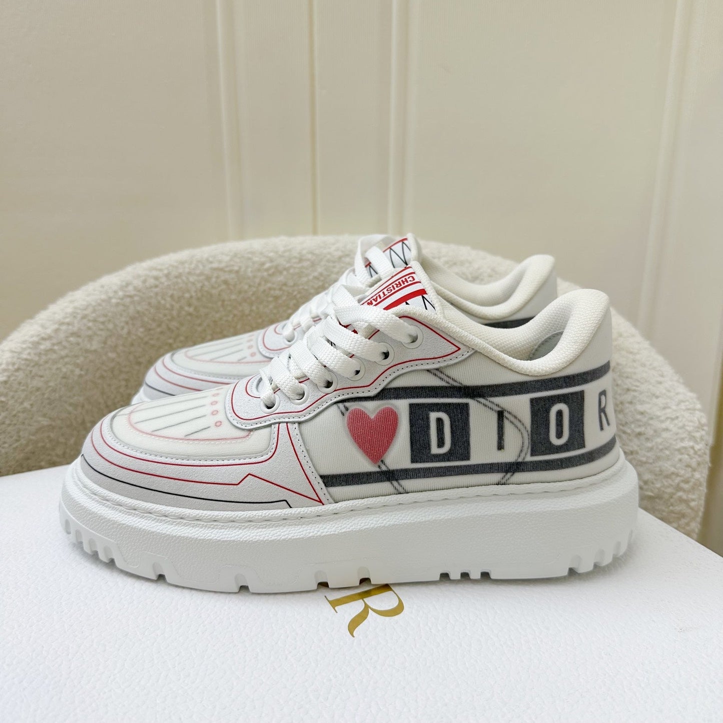 Dior Dioramour Dior Addict Sneakers in Calfskin and Technical Fabric Sz 36