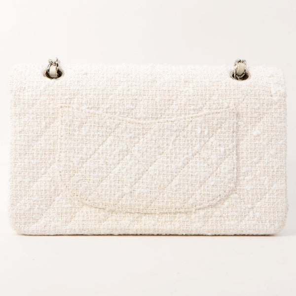 Chanel Around 2003 Made Tweed Classic Flap Chain Bag 25Cm White