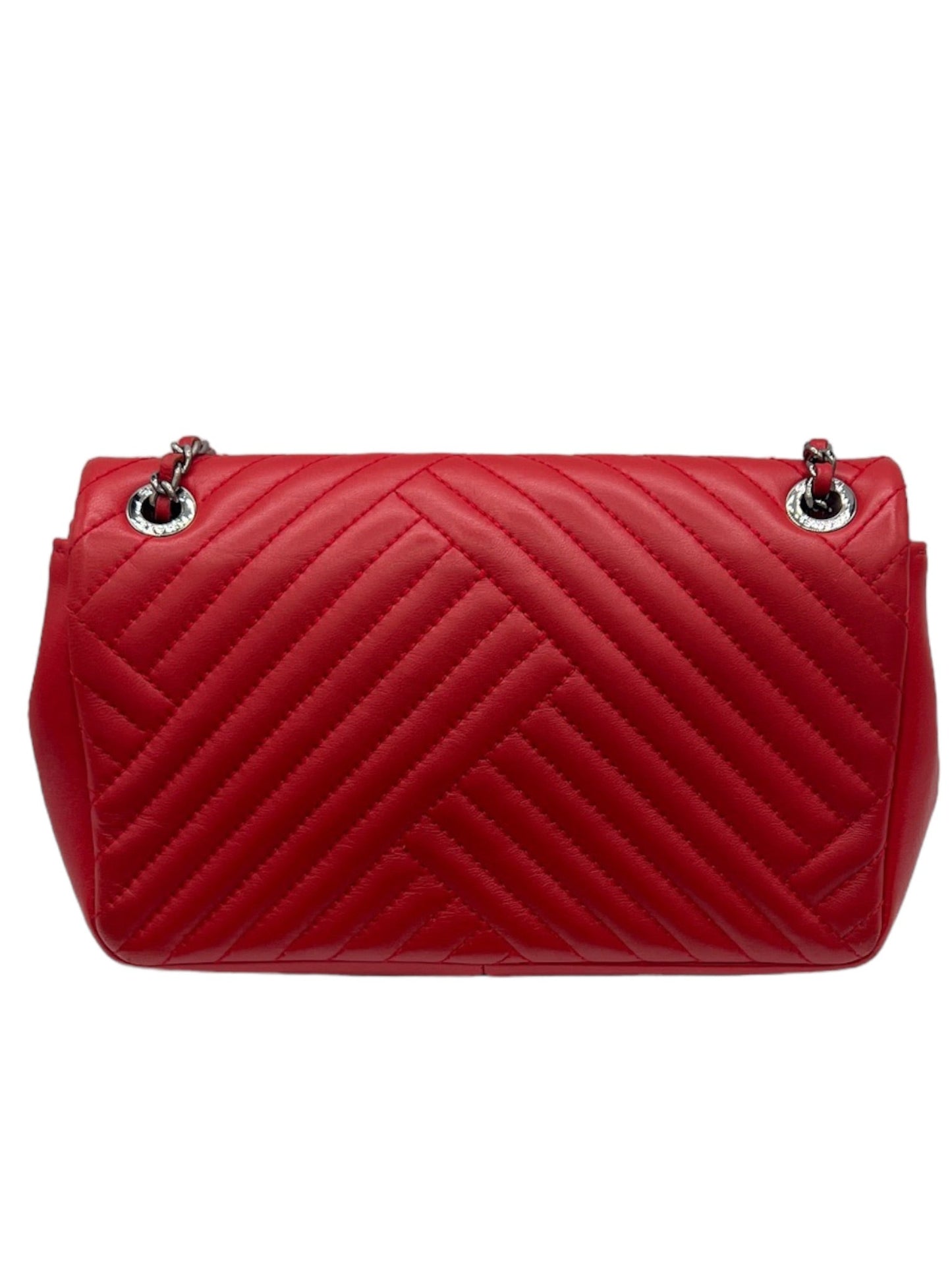CHANEL - Red CC Crossing Flap Bag Chevron Lambskin