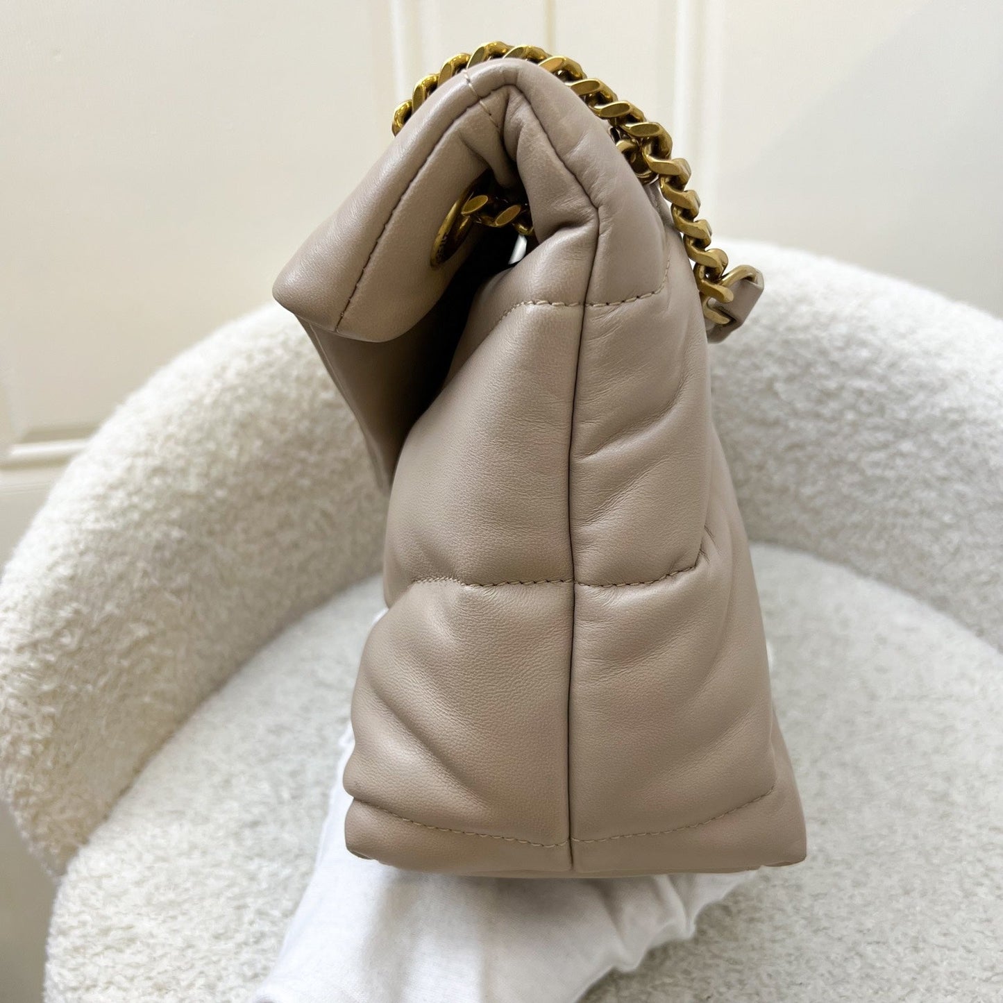 Saint Laurent YSL Small Loulou Puffer in Beige Lambskin and GHW