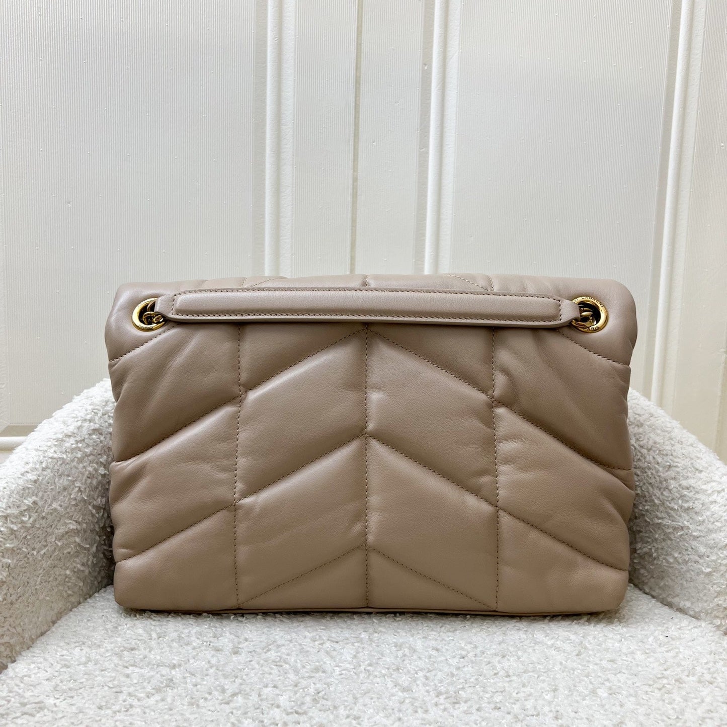 Saint Laurent YSL Small Loulou Puffer in Beige Lambskin and GHW