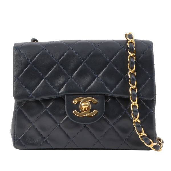 Chanel Around 1990 Made Classic Flap Chain Bag Mini Navy
