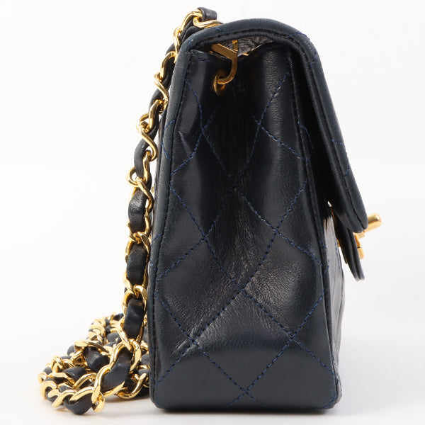 Chanel Around 1990 Made Classic Flap Chain Bag Mini Navy