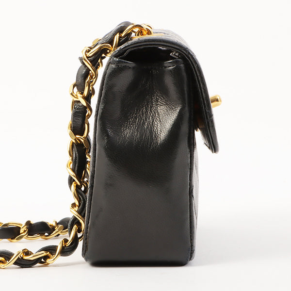 Chanel Around 1990 Made Straight Flap Turn-Lock Chain Bag Mini Black