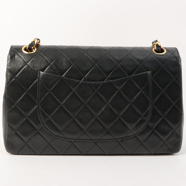 Chanel Around 1985-1990 Made Straight Flap Turn-Lock Chain Bag Black
