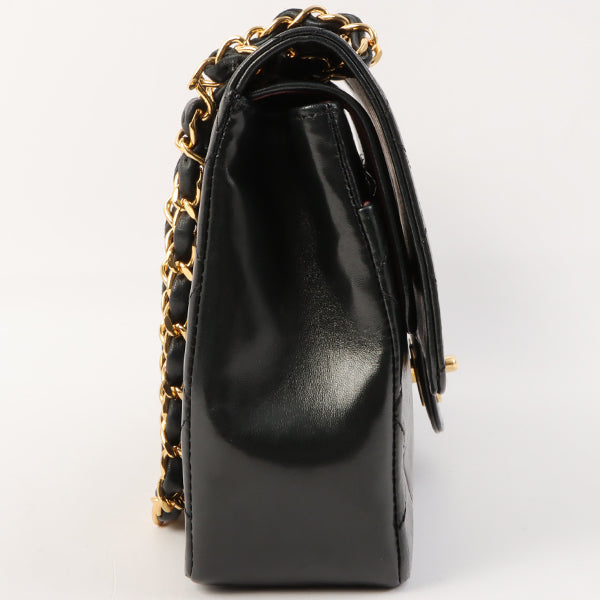Chanel Around 1985-1990 Made Straight Flap Turn-Lock Chain Bag Black