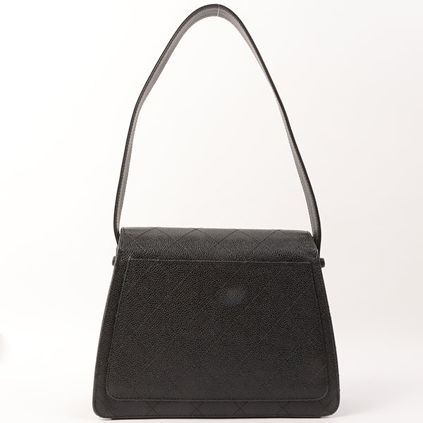 Chanel Around 1997 Made Caviar Skin Turn-Lock Shoulder Bag Black