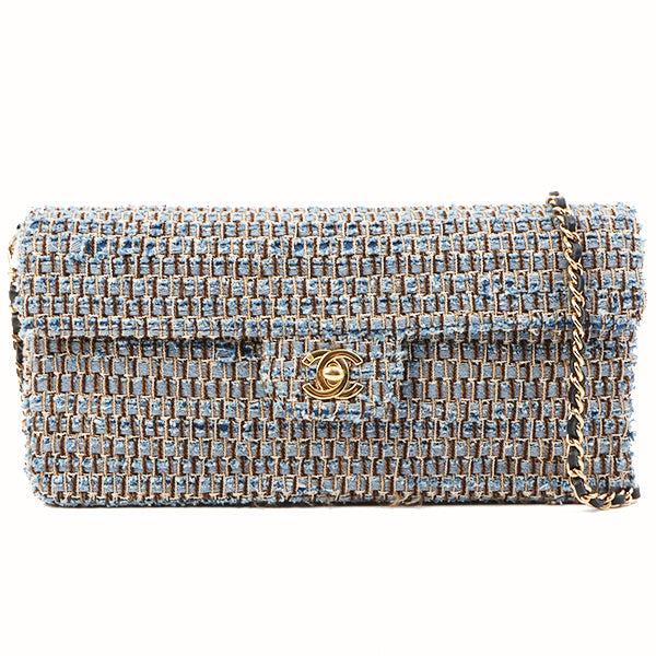 Chanel Around 2003 Made Tweed Chocolate Bar Chain Bag Indigo/Multi