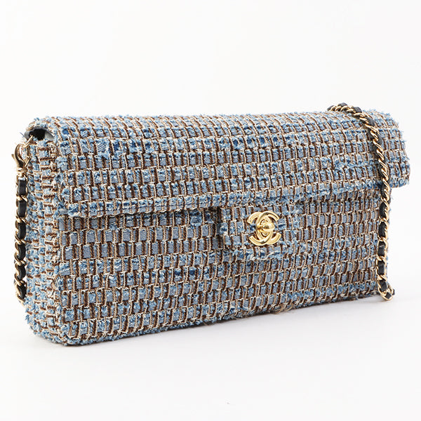 Chanel Around 2003 Made Tweed Chocolate Bar Chain Bag Indigo/Multi