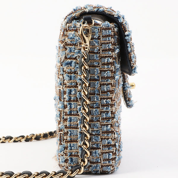 Chanel Around 2003 Made Tweed Chocolate Bar Chain Bag Indigo/Multi