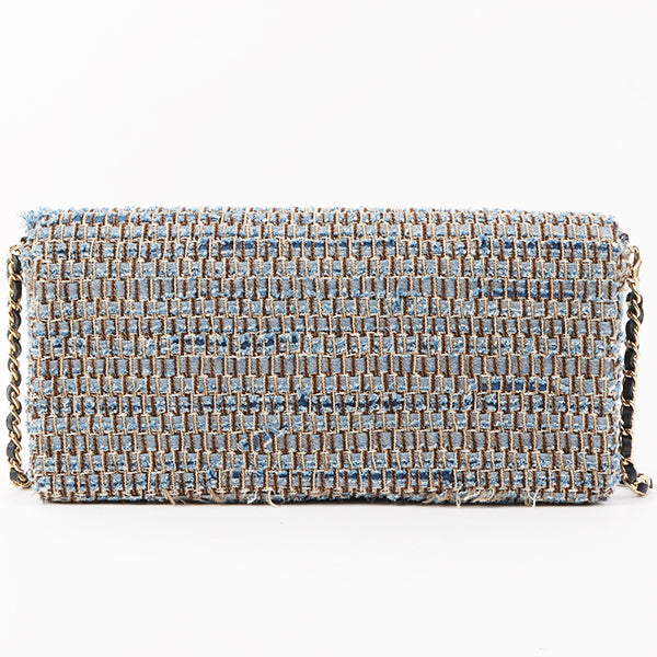 Chanel Around 2003 Made Tweed Chocolate Bar Chain Bag Indigo/Multi