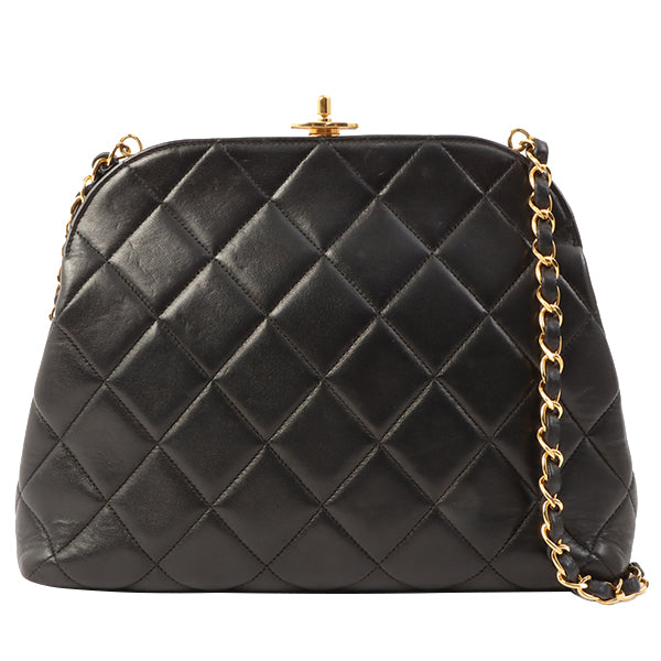 Chanel Around 1997 Made Turn-Lock Metal Clasp Chain Shoulder Bag Black