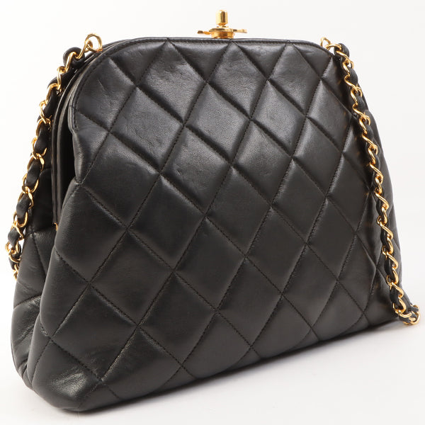 Chanel Around 1997 Made Turn-Lock Metal Clasp Chain Shoulder Bag Black
