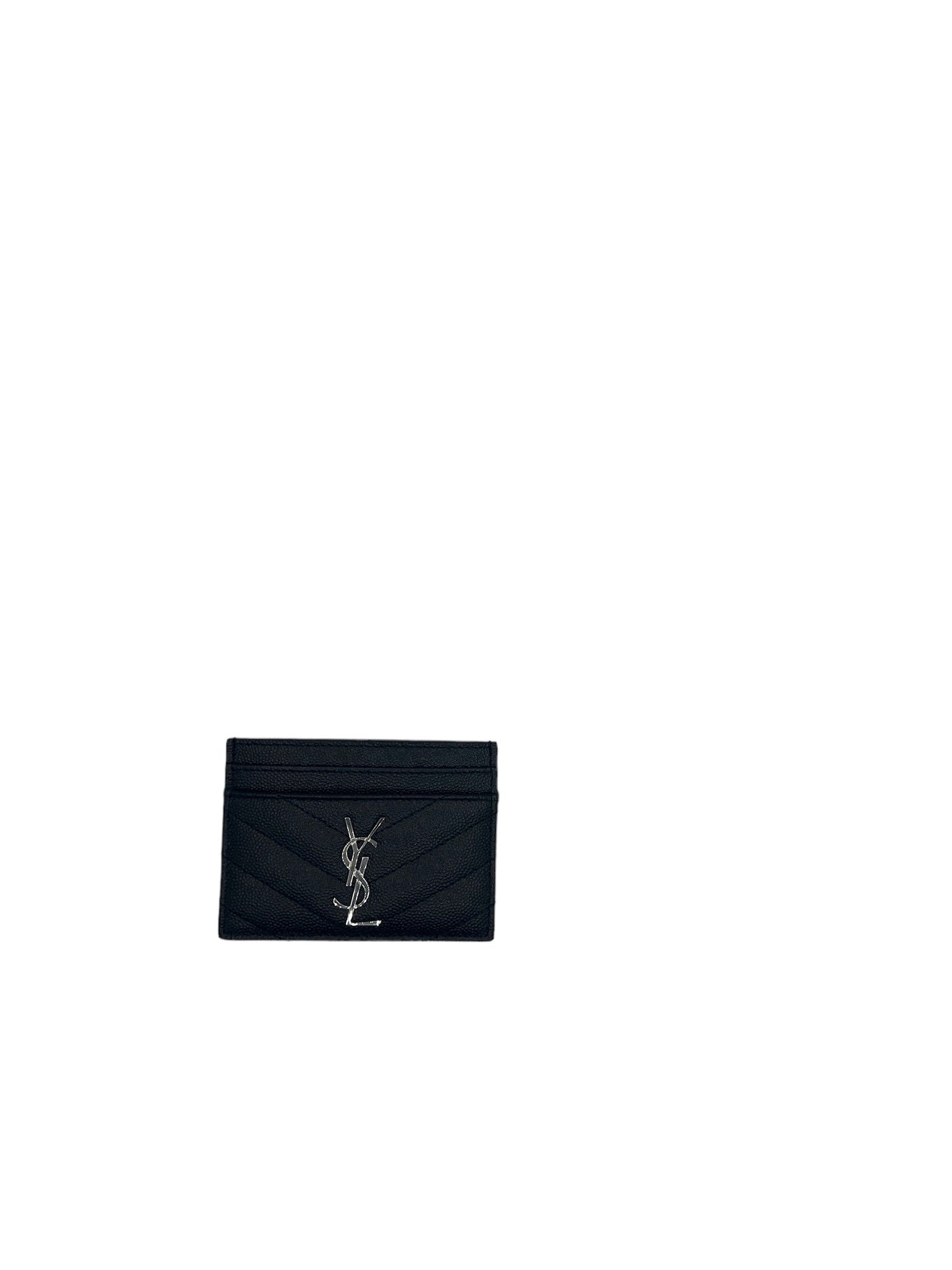 SAINT LAURENT - Black Grain De Poudre Chevron Monogram Credit Card Case