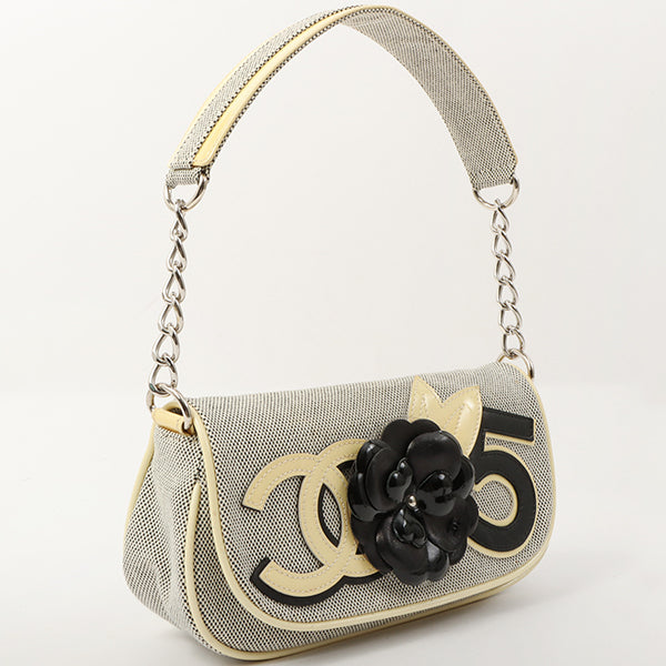 Chanel Around 2006 Made Camellia Design Chain Handbag Yellow/Black