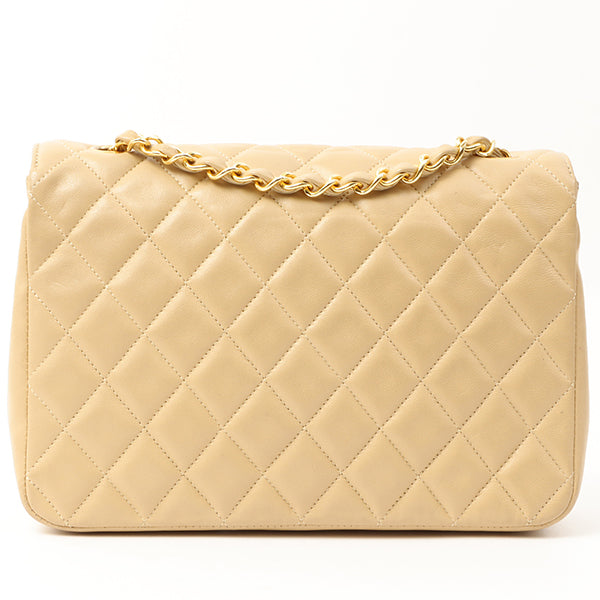 Chanel Around 1990 Made Round Flap Turn-Lock Chain Bag Beige
