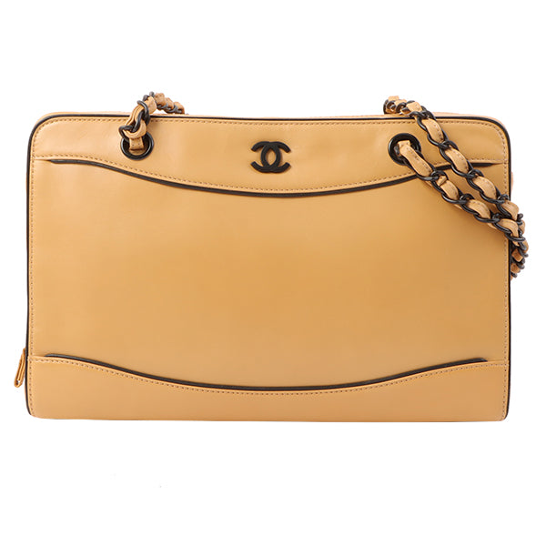 Chanel Around 2000 Made Cc Mark Plate Chain Shoulder Bag Beige