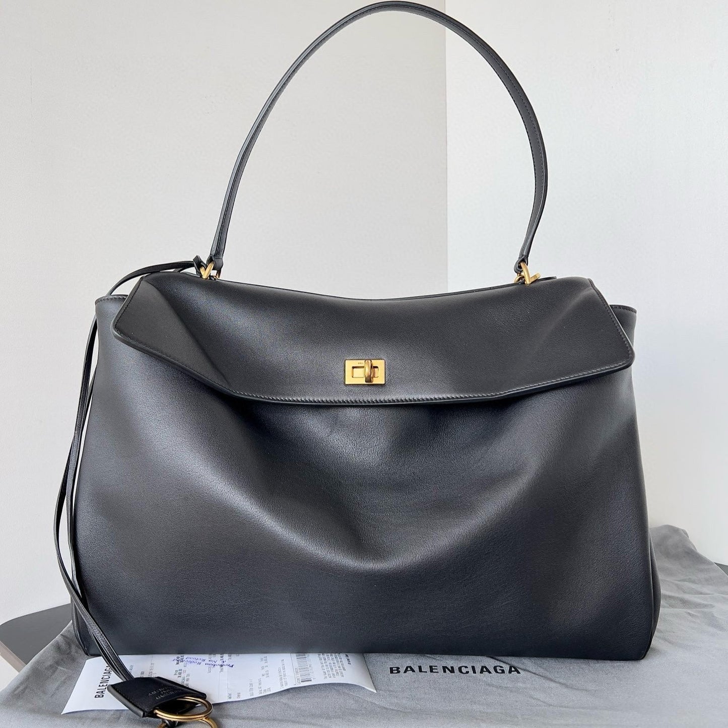 Bottega Veneta Balencia Tote Bag Black Calfskin Gold Hardware