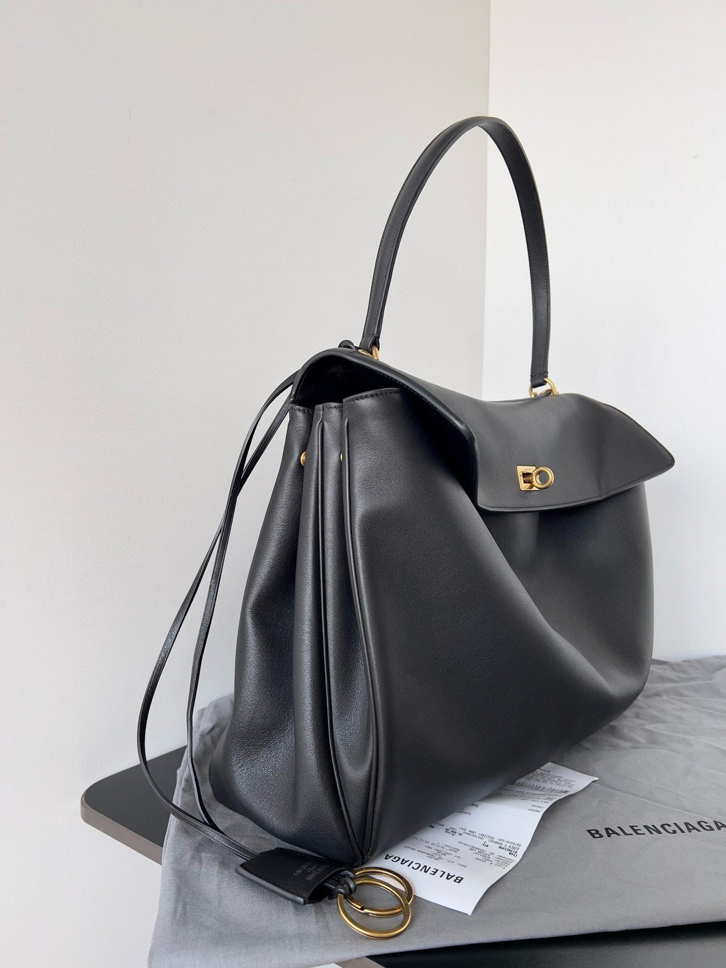 Bottega Veneta Balencia Tote Bag Black Calfskin Gold Hardware