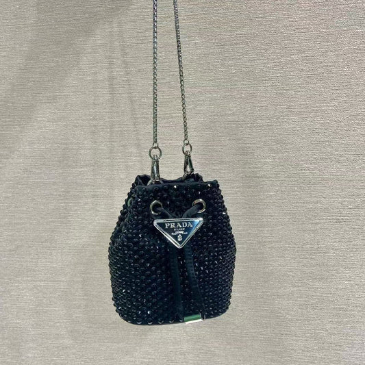 PRADA Mini Pouch With Crystal Black Satin
