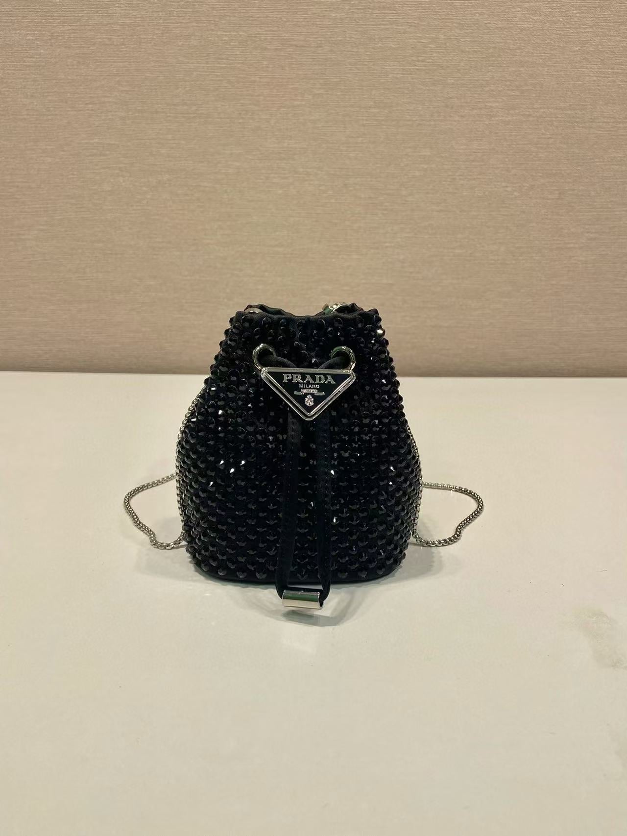 PRADA Mini Pouch With Crystal Black Satin