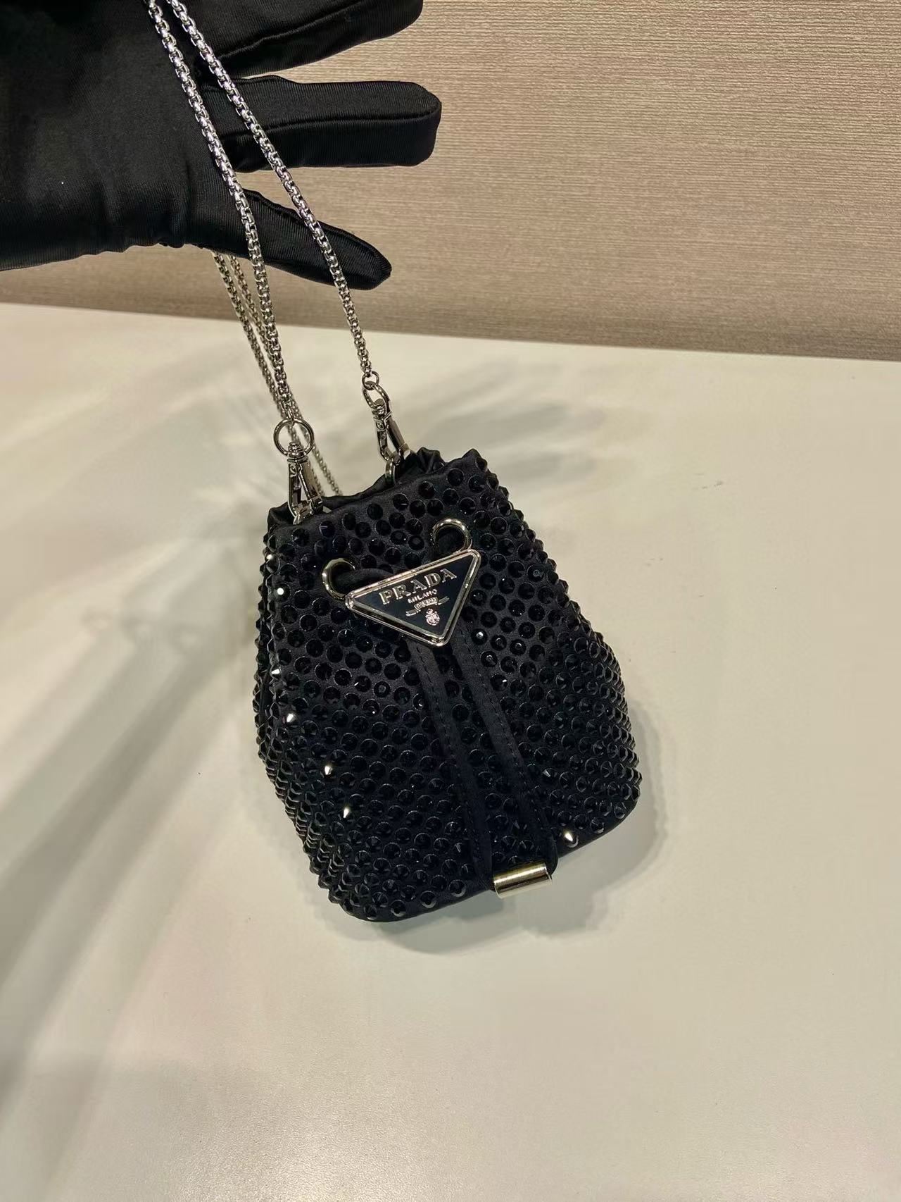 PRADA Mini Pouch With Crystal Black Satin