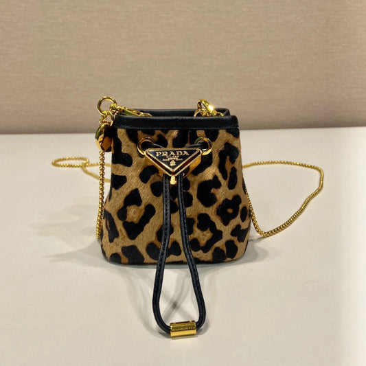 PRADA Mini Drawstring Pouch Black Brown Calfskin